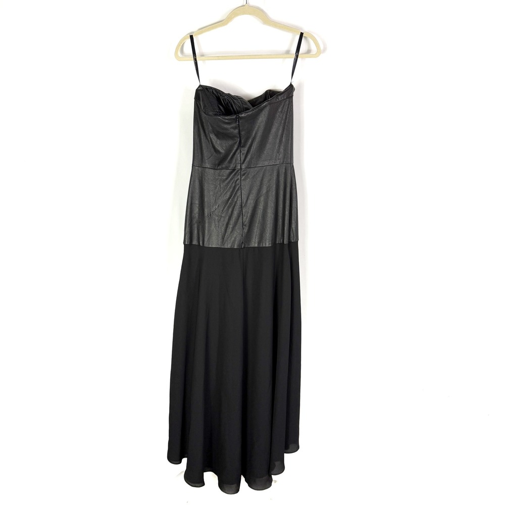 Shoshanna Rustin Faux Leather Gown Black Chiffon Bustier Dress Sz 6 - Picture 9 of 11